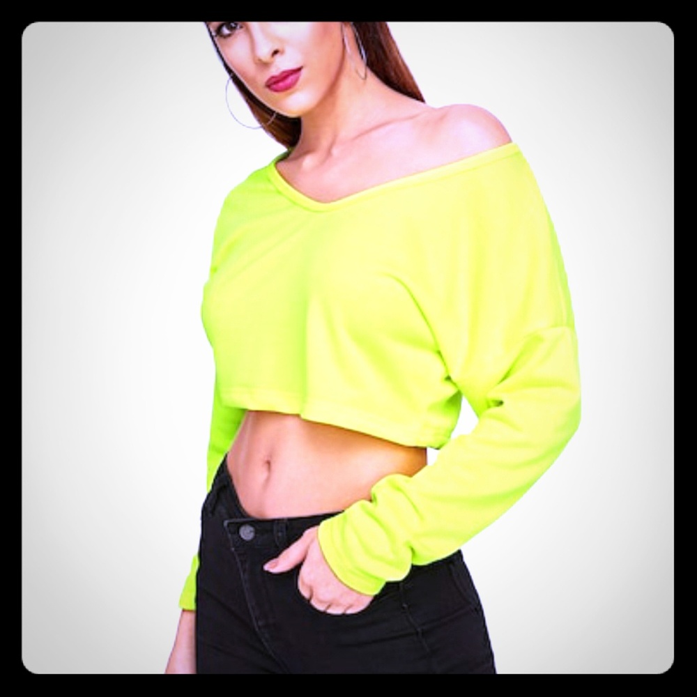 Yellow Long Sleeve Crop Top for Women